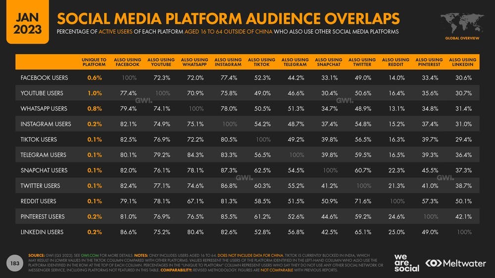 Social media platform audience overlaps
