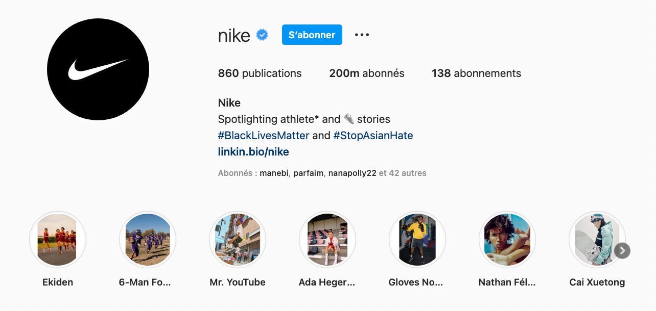 Photo de profil Instagram de Nike 