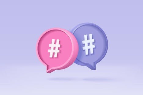 3D Illustration von zwei Hashtags als Verbildlichung der besten trending TikTok Hashtag