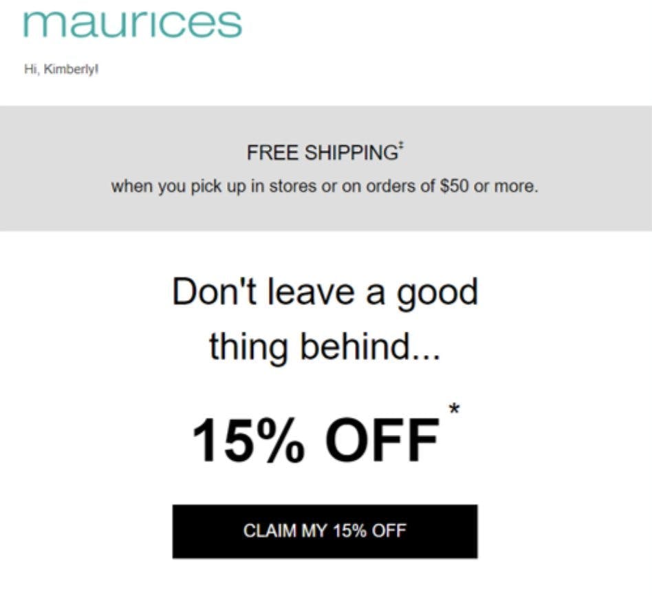 Maurices 15% off promotion