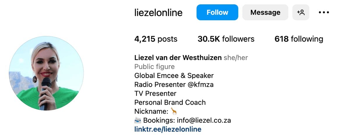 Top beauty influencers in South Africa: Liezel van der Weshuizen Instagram Profile
