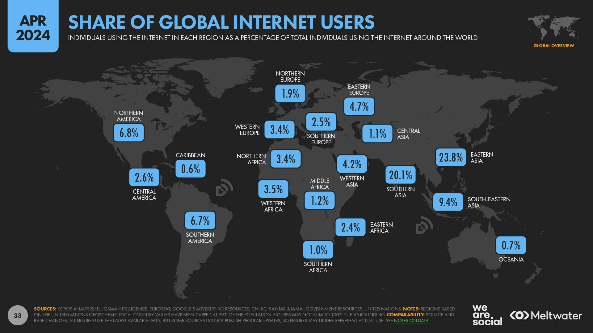 Share of global internet users map