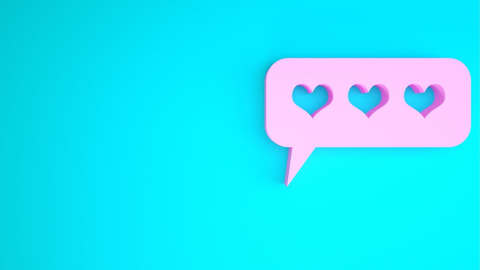icone d'une bulle sms rose avec des coeurs 