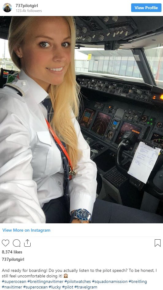 une photo instagram d'une pilote