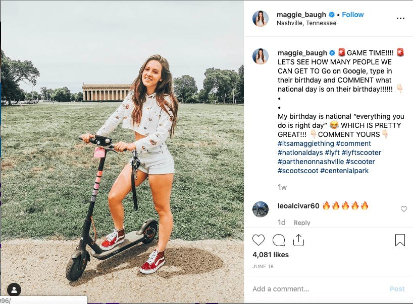 Maggie Baugh Micro-influencer post for Lyft