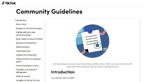 TikTok community guidelines pages.