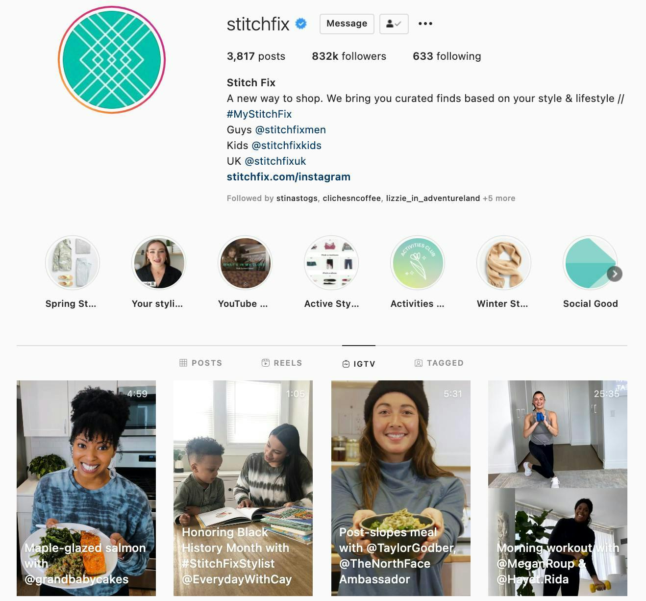 Example of a brand using IGTV as a way to highlight their brand ambassadors