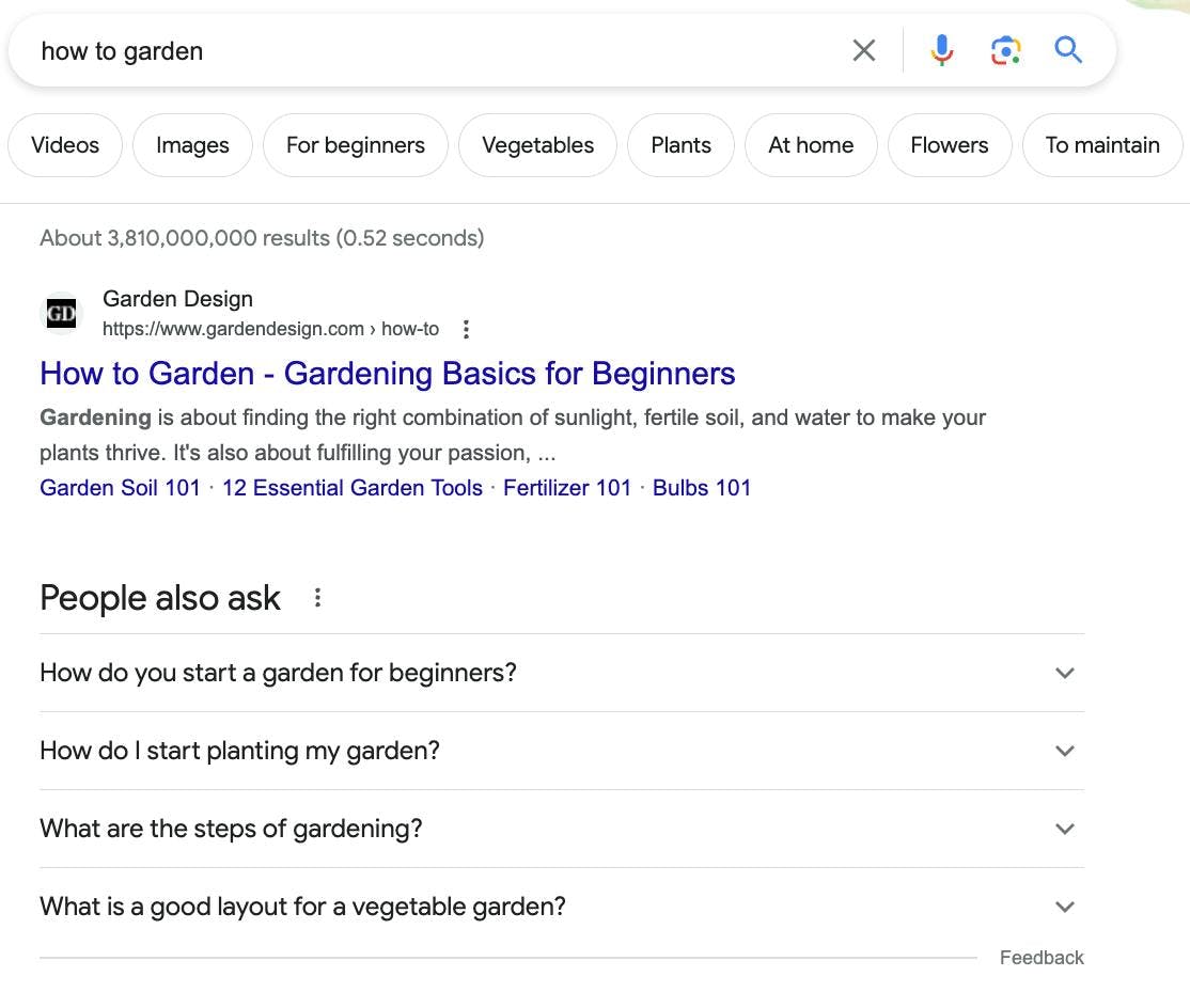 Example of a Google search result including "people also ask"