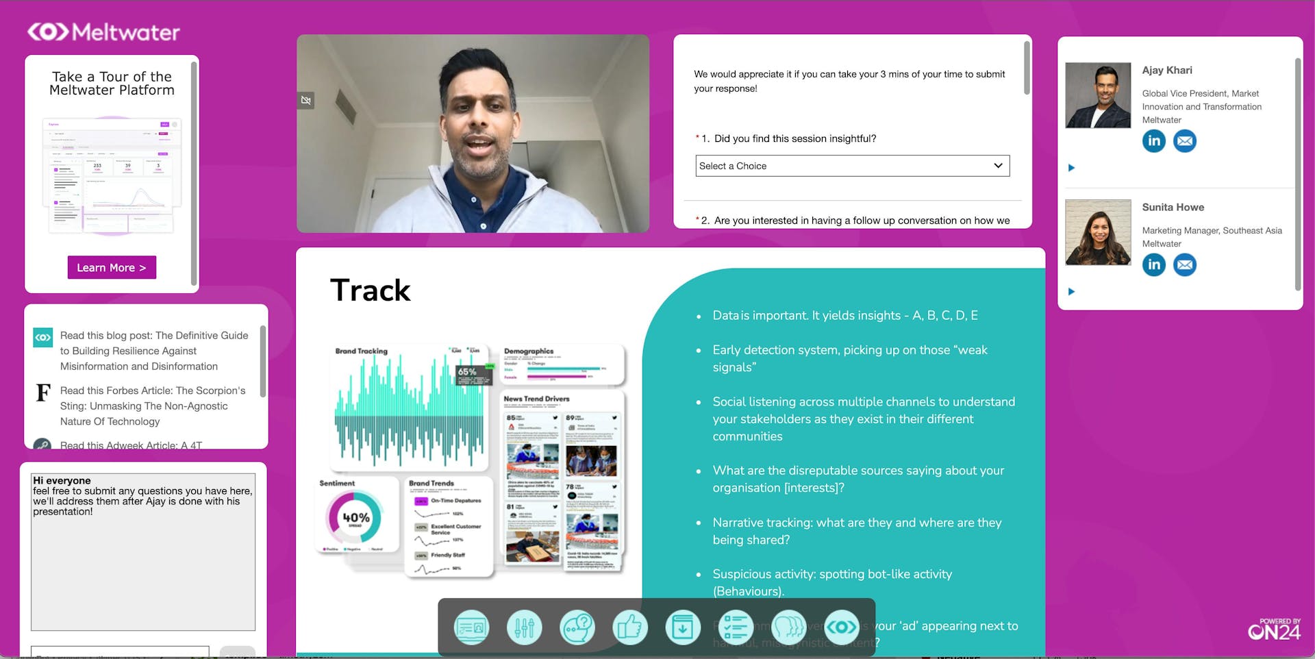A screenshot of Ajay sharing about Track on the webinar