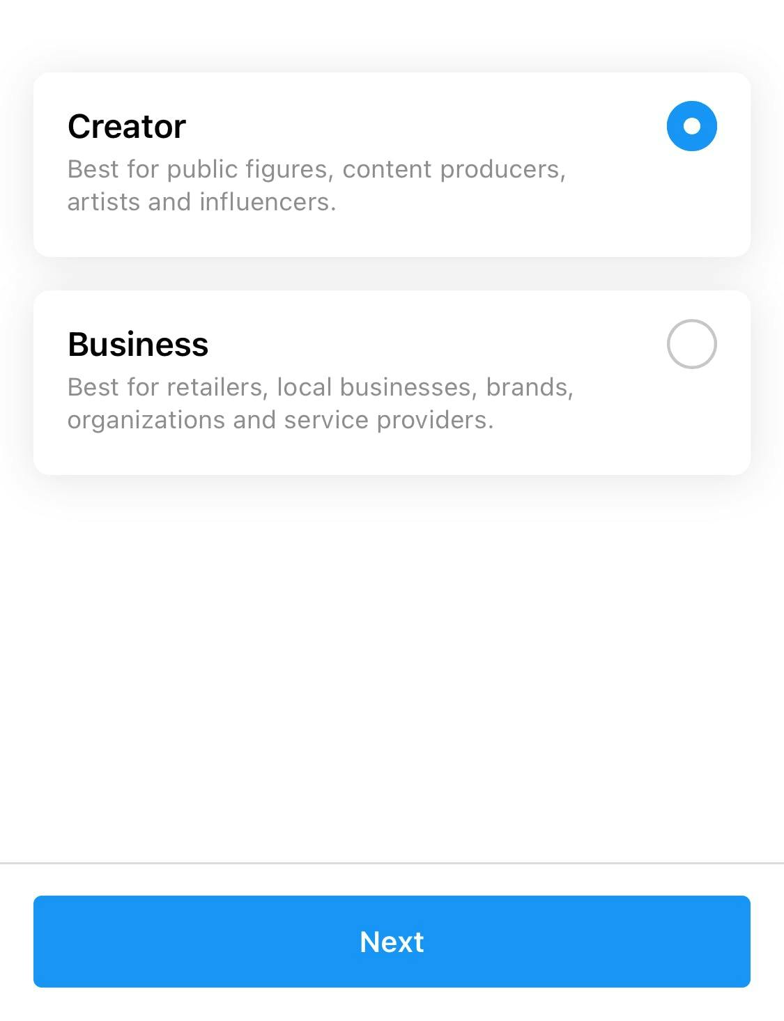 Choosing a category for your Instagram business account