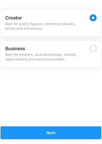 Choosing a category for your Instagram business account