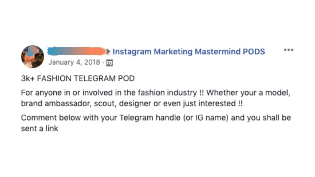Screenshot of instructions on how to join a fashion Telegram pod group