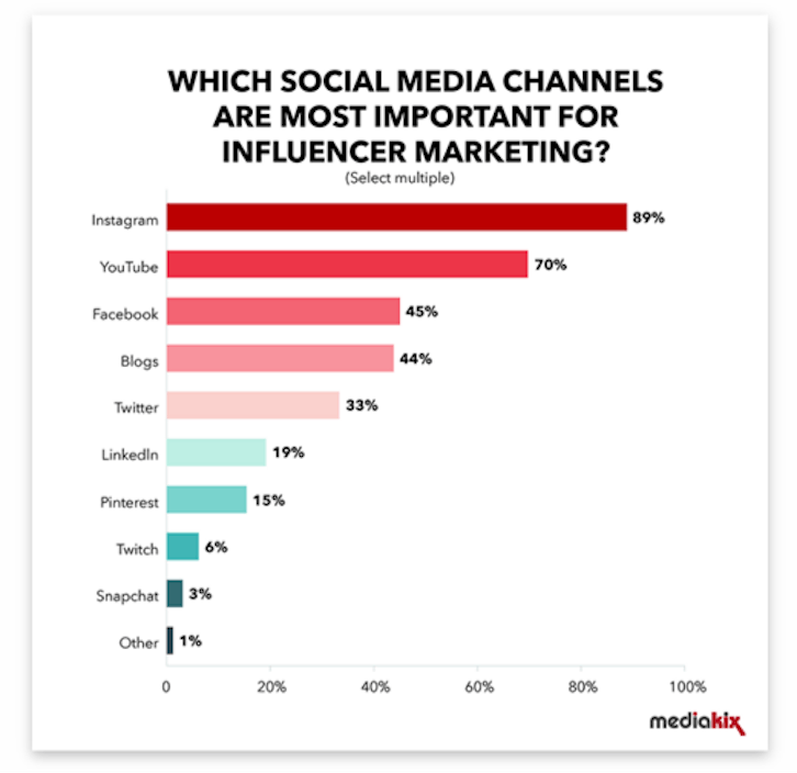 Which social media channels are most important for influencer marketing