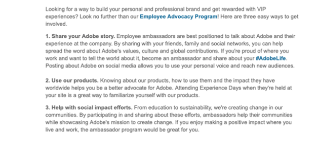 Adobe employee advocacy program.