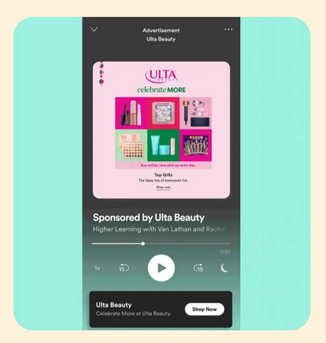 Screenshot showing an interactive ad for Ulta Beauty on social media.