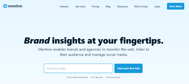 Mention brand insights at your fingertips page.