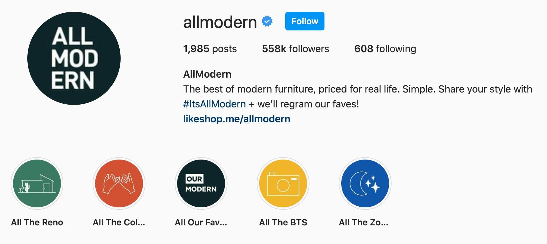 Allmodern Instagram Bio