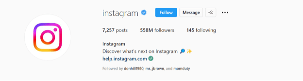 Instagram-yritystilin seuraa nappi heidän omalla sivustollansa.
