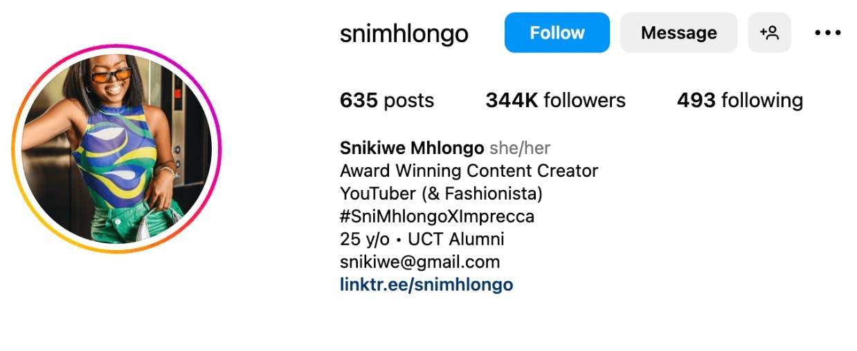 Top beauty influencers in South Africa: Snikiwe Mhlongo Instagram Profile