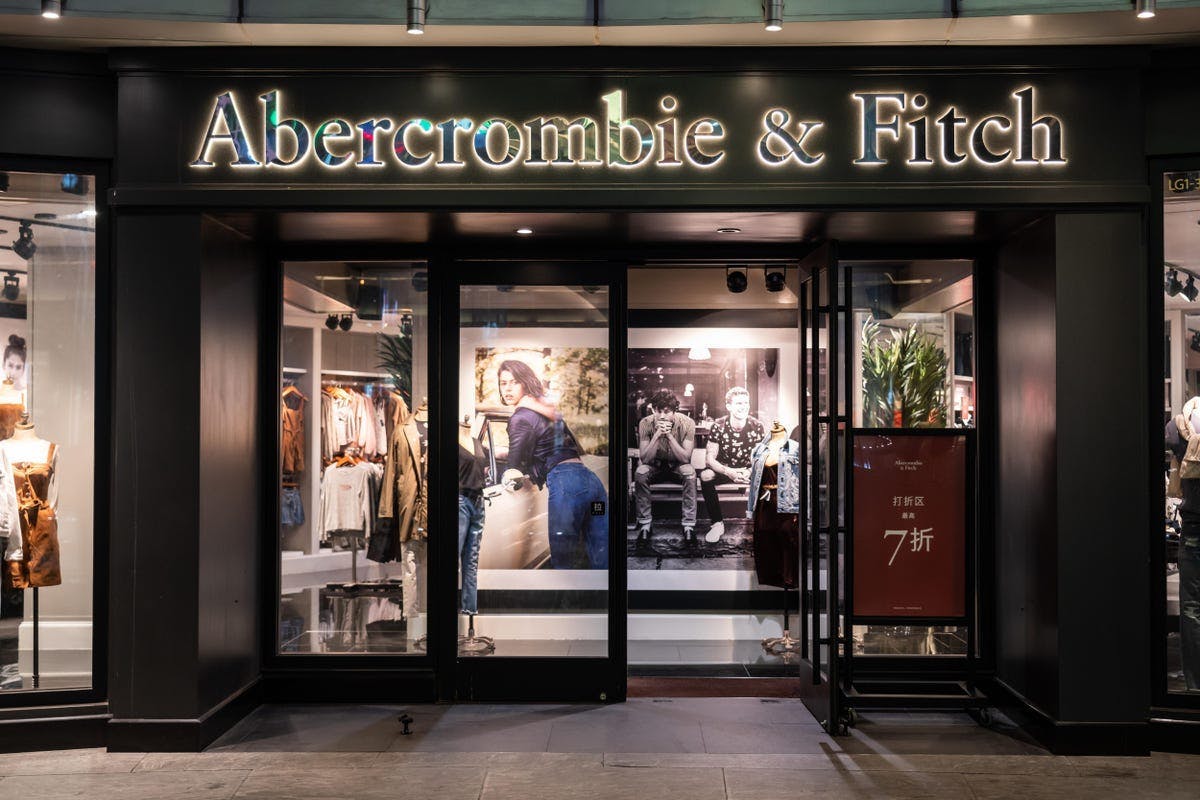 A photograph of an Abercrombie & Fitch storefront in a mall. 