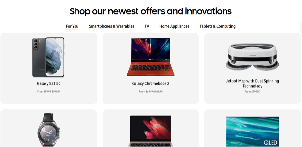 Samsung shop new offers page.