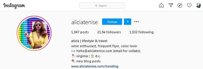 Instagram profile of aliciatenise