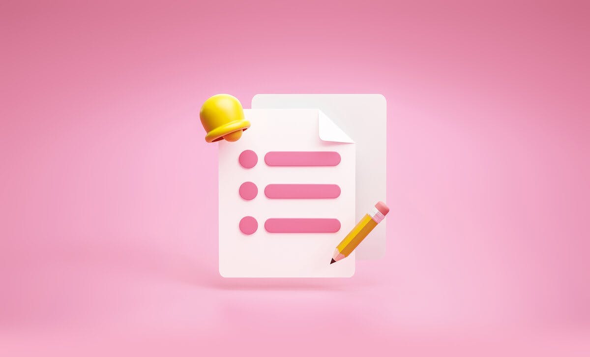 Illustration of a checklist in front of a pink background