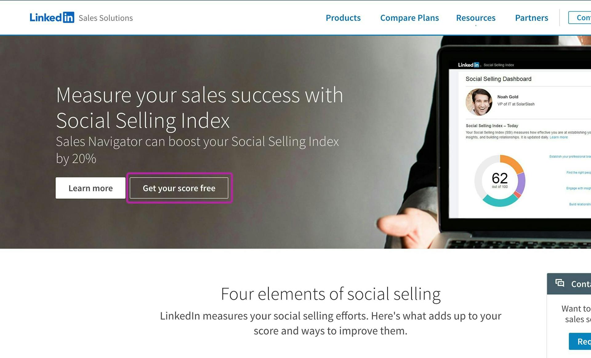 Capture écran de l'outil de Social Selling Index LinkedIn