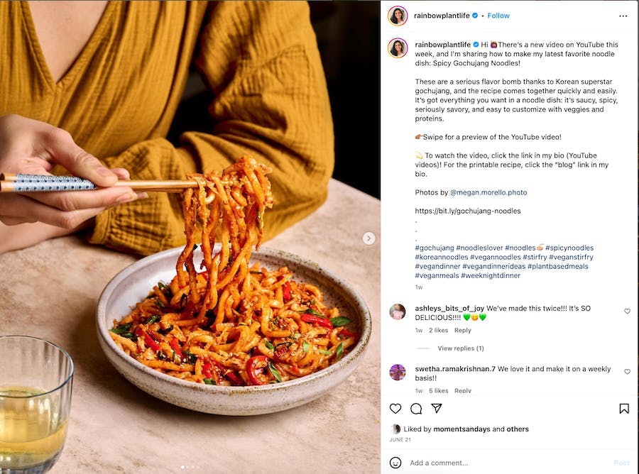 Nisha Vora vegan food influencer Instagram post