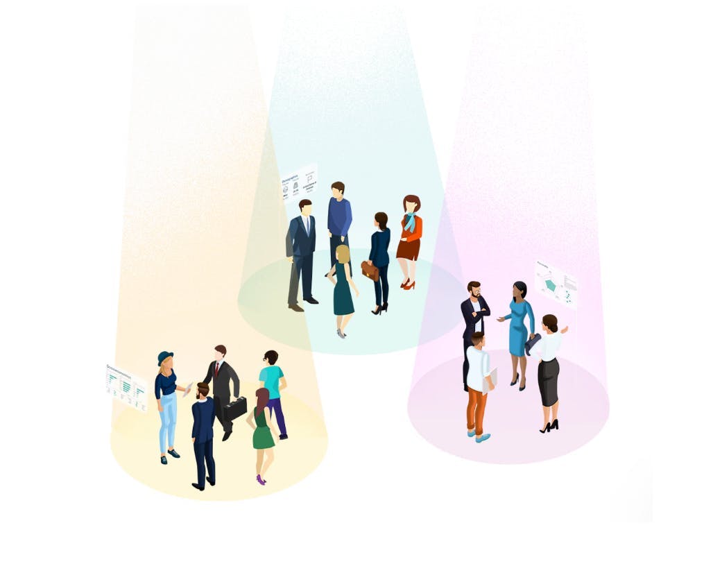 Illustration of different groups of people socializing