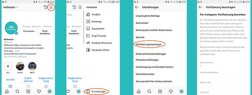 Instagram Account verifizieren Screenshot Schritte für Unternehmen