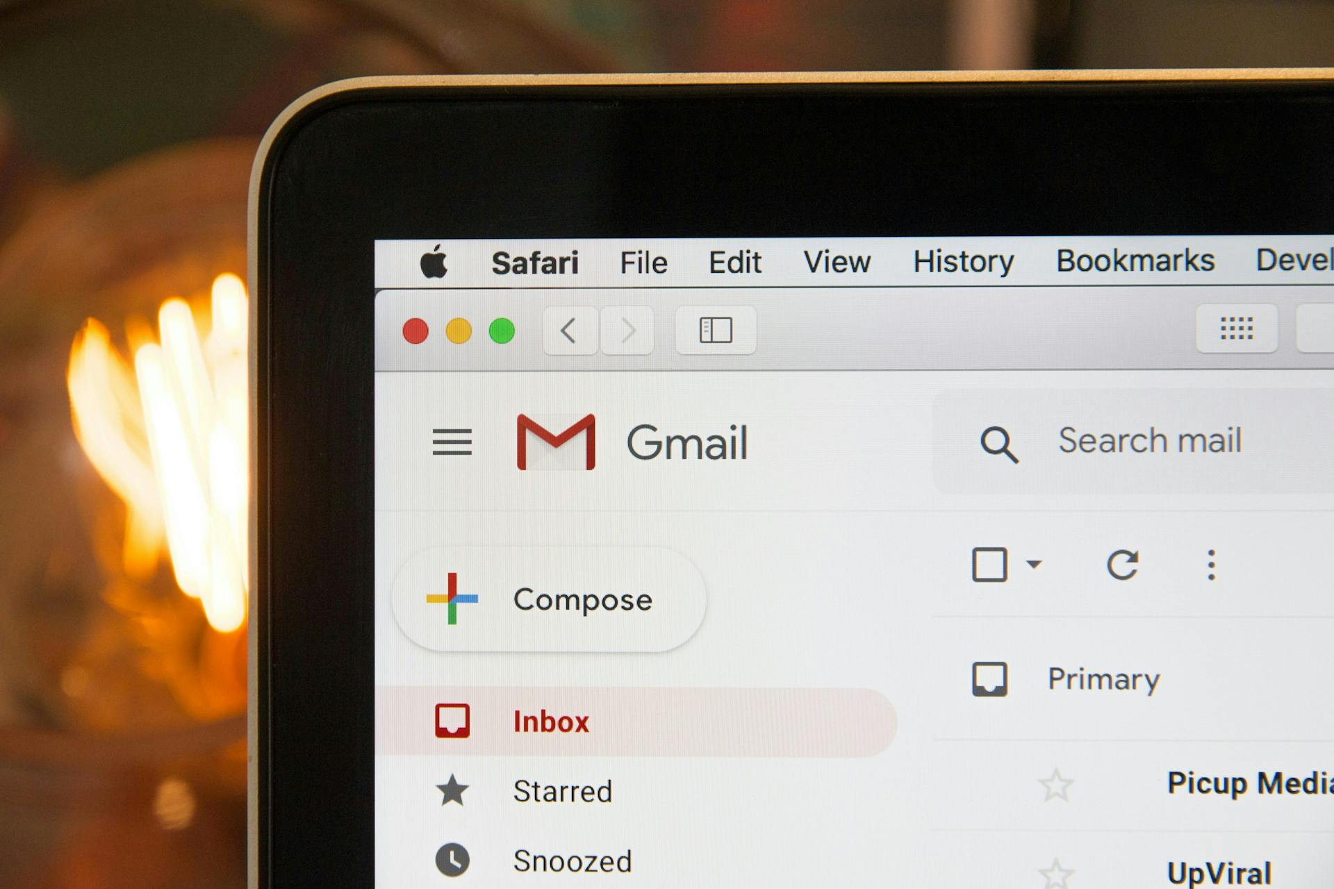 Screen on a laptop showing Gmail open on Mac Safari, email tips for pitching a press release