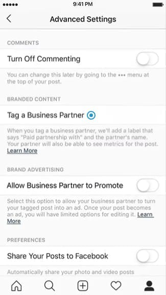 Step 2 for influencers to authorize brands to use their Instagram posts as ads