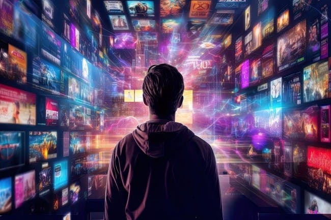 Image of a guy staring into digital tiles