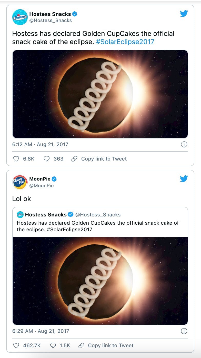 Two competitor brands interacting on Twitter