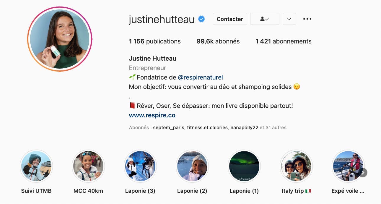 Photo de profil Instagram de Justine Hutteau, fondatrice de Respire