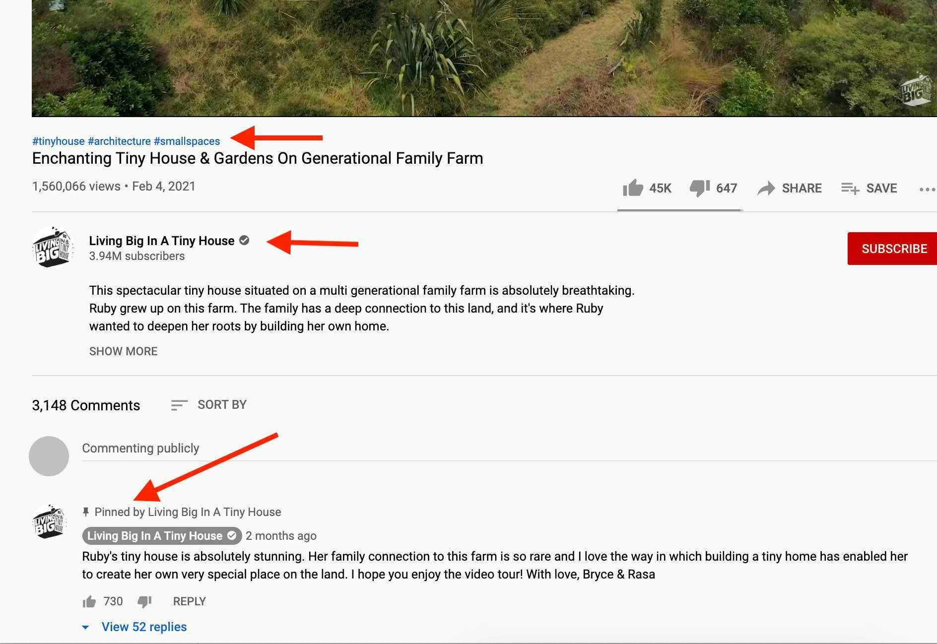 Example of a well optimized YouTube video title, description, and pinned comment