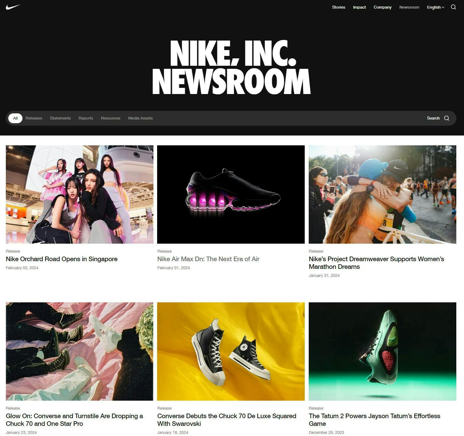 A screen shot of the media kit for Nike
