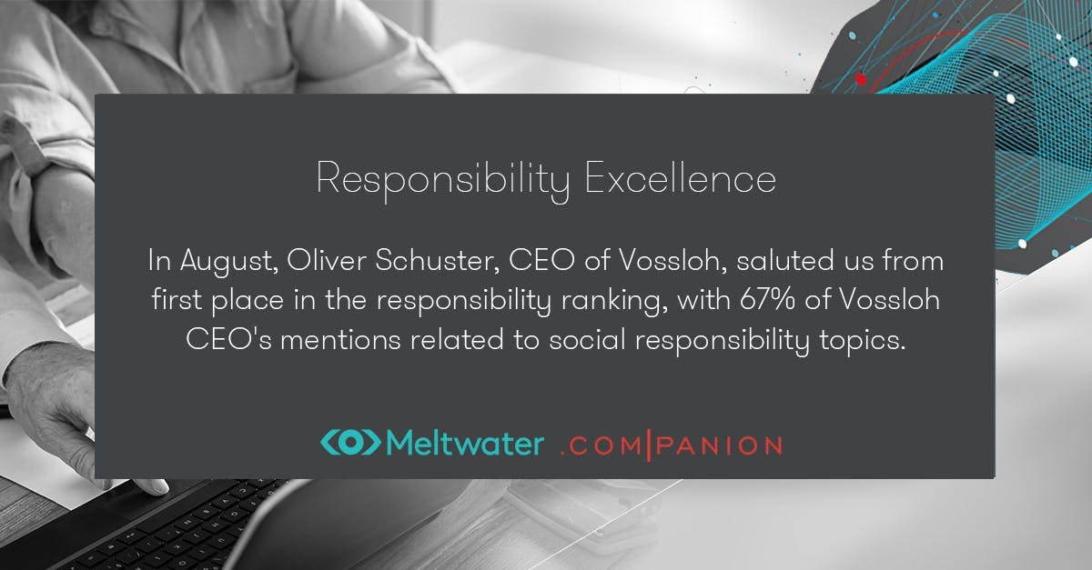 Responsibility Excellence: Oliver Schuster, CEO of Vossloh, has the highest number of mentions surrounding social responsibility 