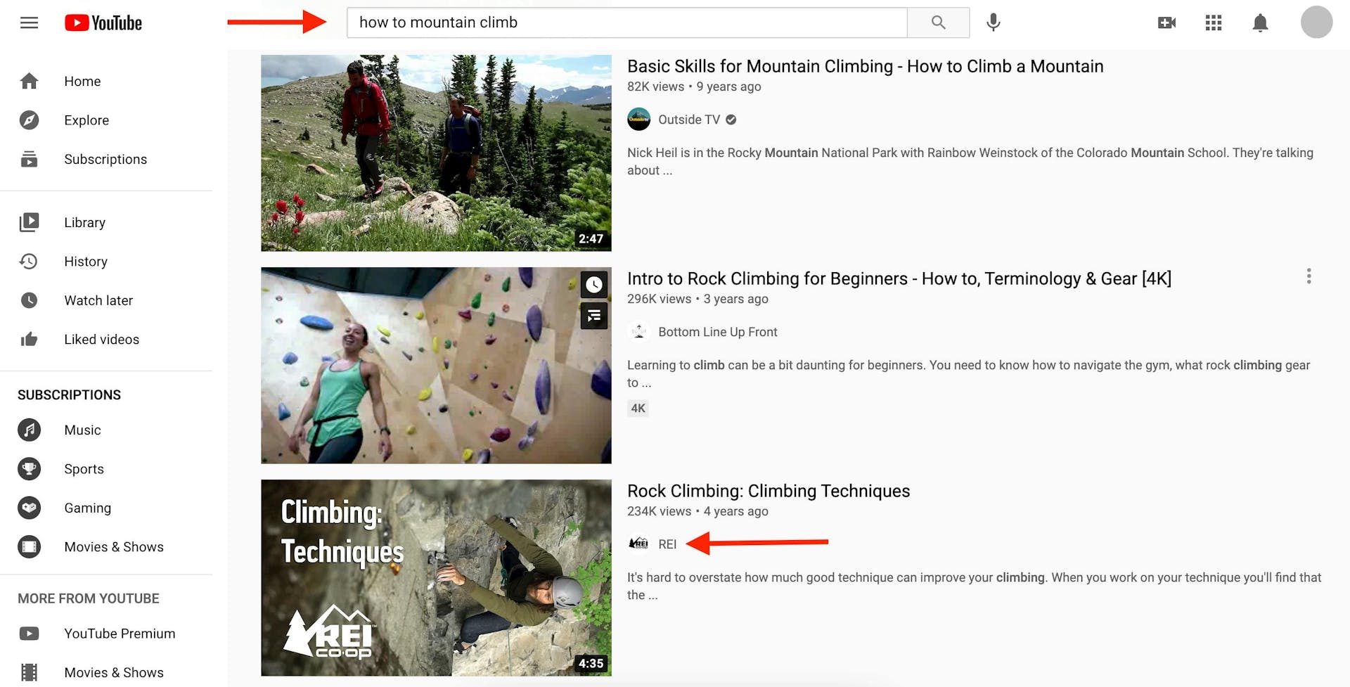 Résultats de recherche pour la requête YouTube "How to mountain climb" 