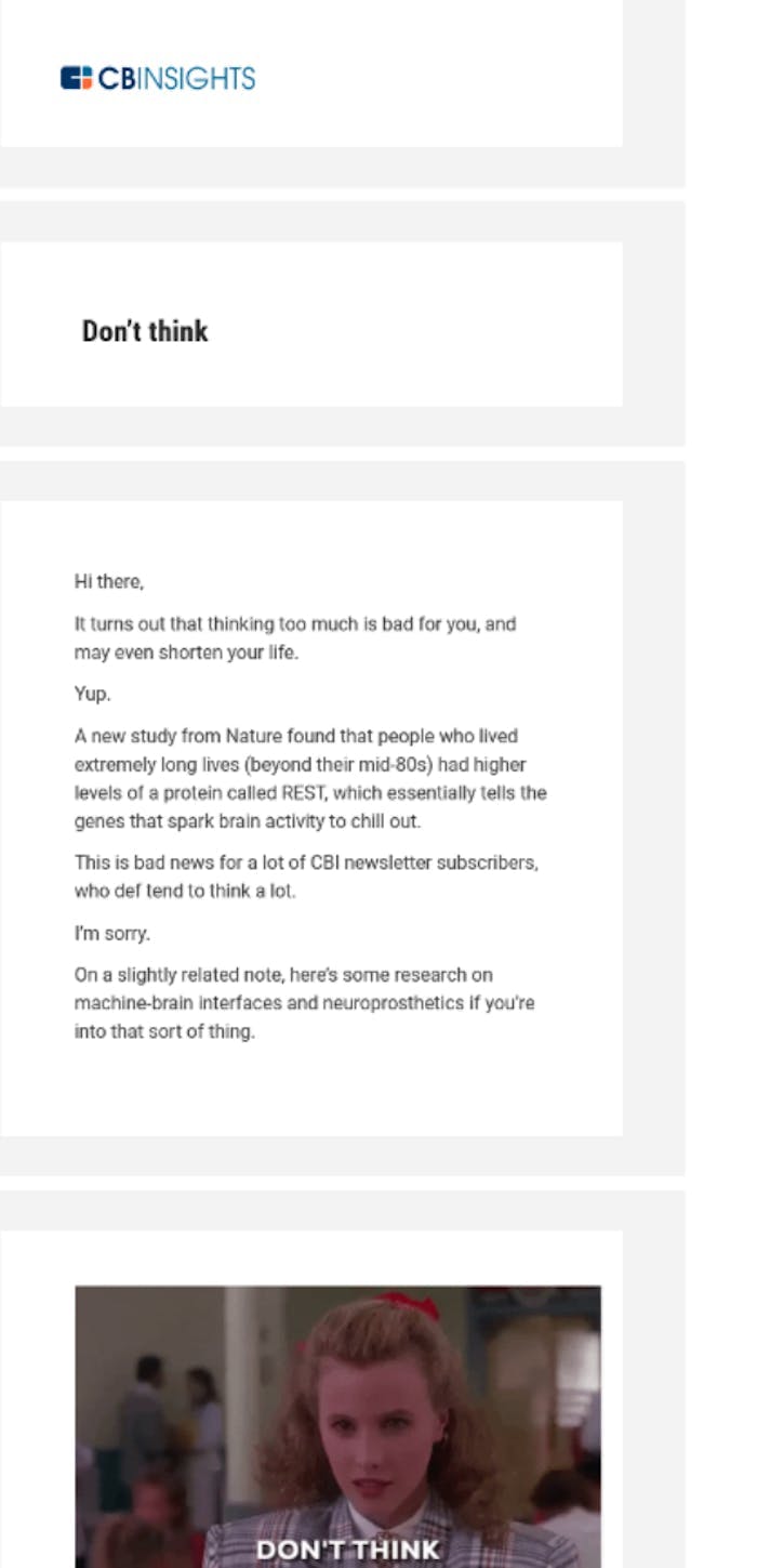 Example of B2B email marketing for CB insights