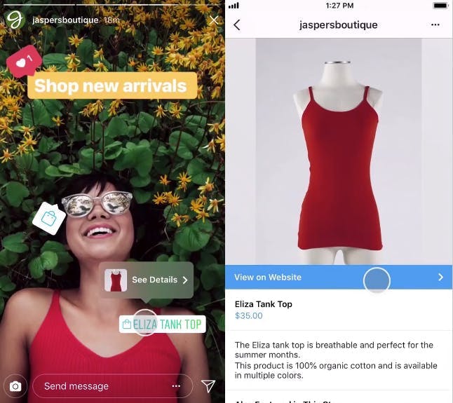 Screenshot Instagram Story Shopping Funktion