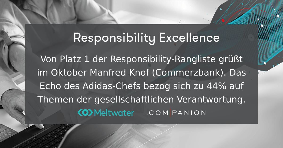 Meltwater und .companion CEO Echo im Oktober 2023. Dieser Banner zeigt die Kategorie "Responsibility Excellence", in der Manfred Knopf (Commerzbank) gewonnen hat.