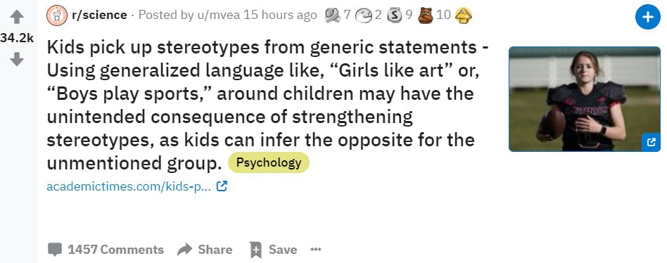 screenshot of reddit marketing and text discussion on stereotypes and psychology