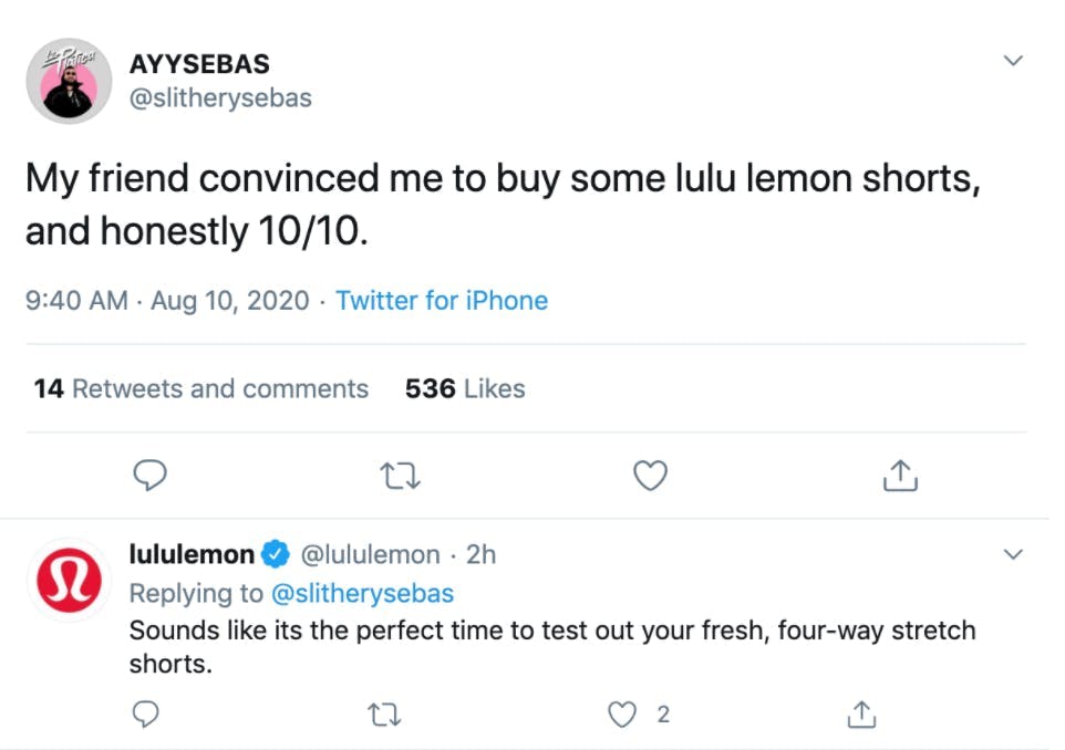 A review posted on social media about lululemon