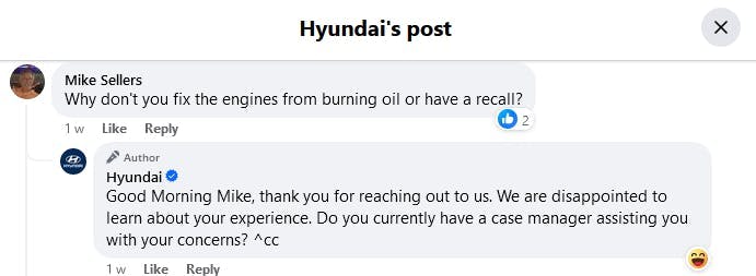 Exemple du service client de Hyundai