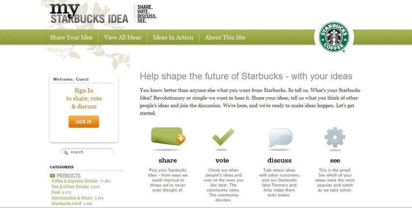 My Starbucks Idea Webseite