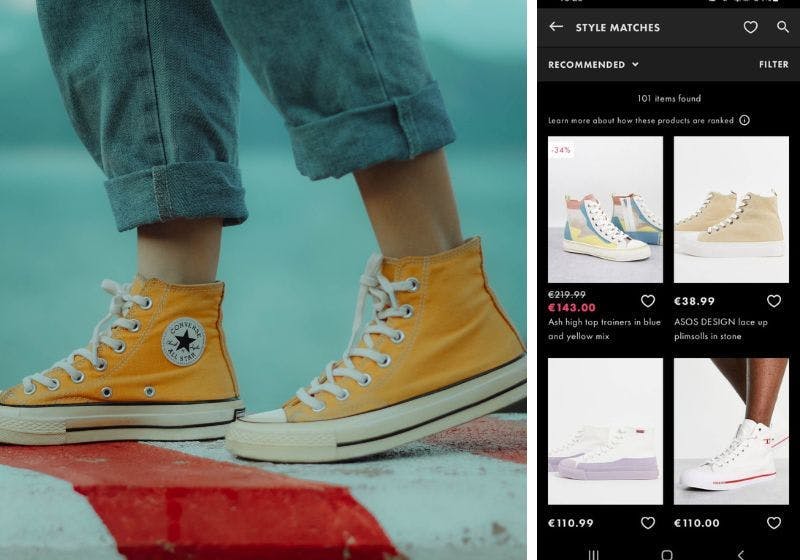 Screenshots from the ASOS mobile app using online image recognition