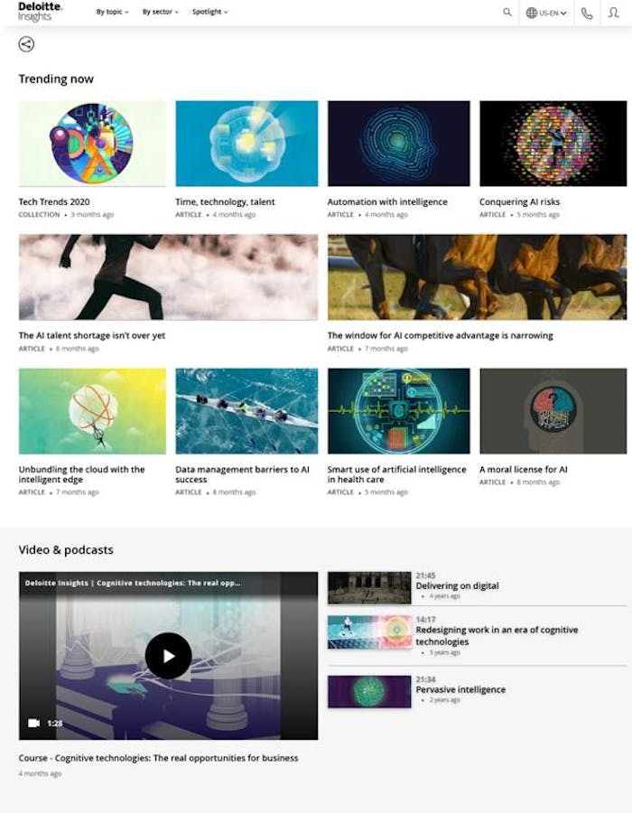Example of multimedia B2B content marketing from Deloitte Insights