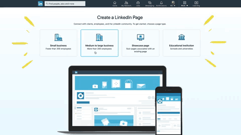 A gif displaying instructions on how to create a LinkedIn page